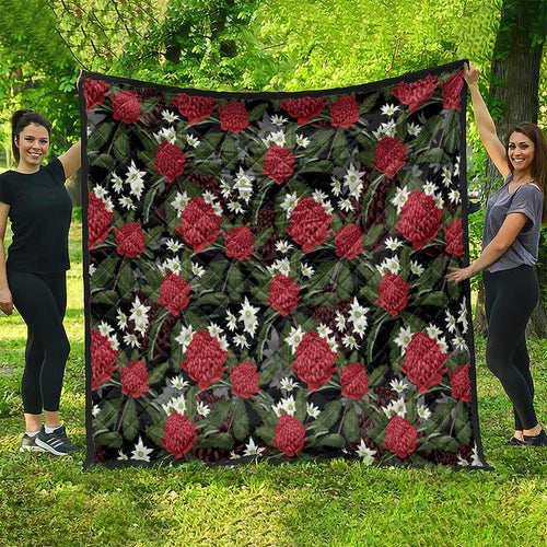 Australia Waratah Flannel Flower Quilt Aussie Native Flowers Seamless Stylized - Aussie Hoodie