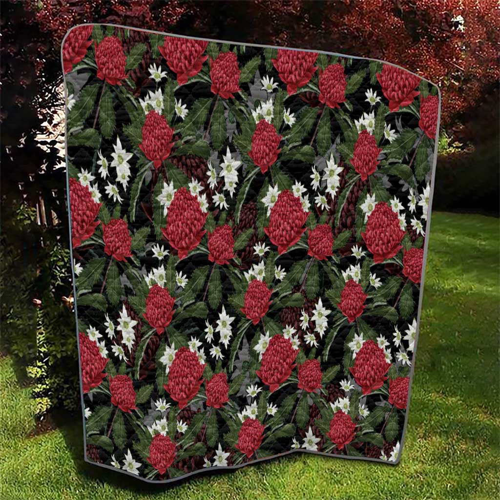 Australia Waratah Flannel Flower Quilt Aussie Native Flowers Seamless Stylized - Aussie Hoodie
