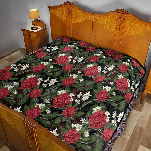Australia Waratah Flannel Flower Quilt Aussie Native Flowers Seamless Stylized - Aussie Hoodie