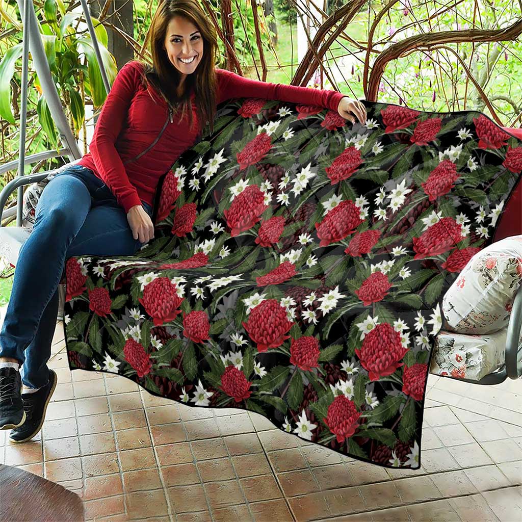 Australia Waratah Flannel Flower Quilt Aussie Native Flowers Seamless Stylized - Aussie Hoodie