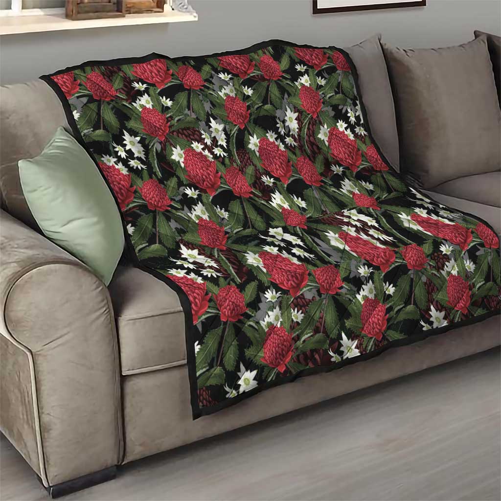 Australia Waratah Flannel Flower Quilt Aussie Native Flowers Seamless Stylized - Aussie Hoodie