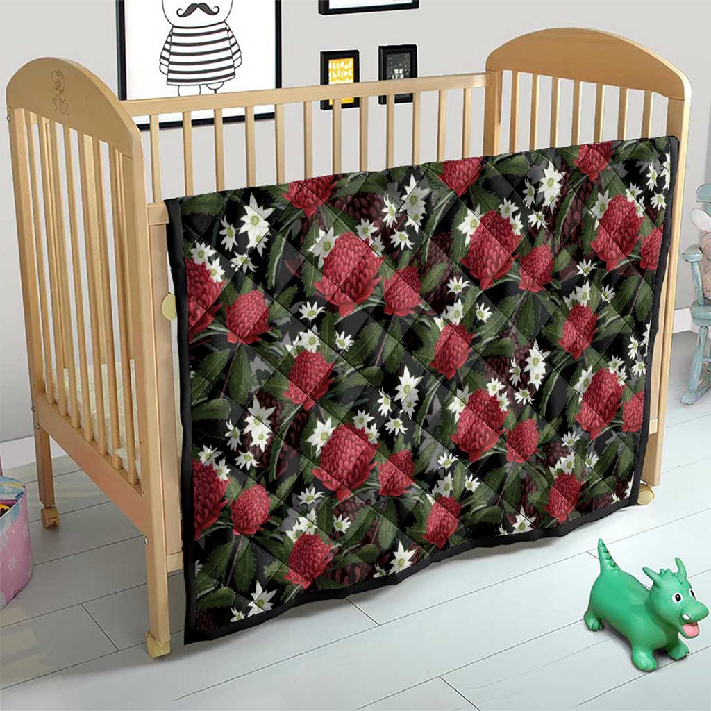 Australia Waratah Flannel Flower Quilt Aussie Native Flowers Seamless Stylized - Aussie Hoodie