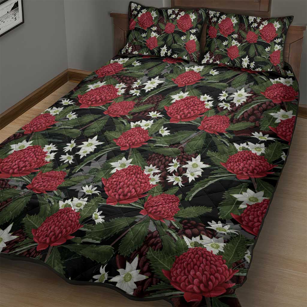 Australia Waratah Flannel Flower Quilt Bed Set Aussie Native Flowers Seamless Stylized - Aussie Hoodie