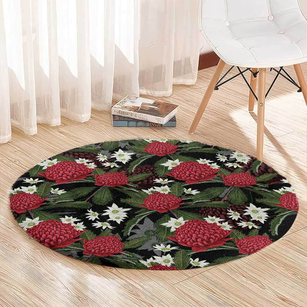 Australia Waratah Flannel Flower Round Carpet Aussie Native Flowers Seamless Stylized - Aussie Hoodie