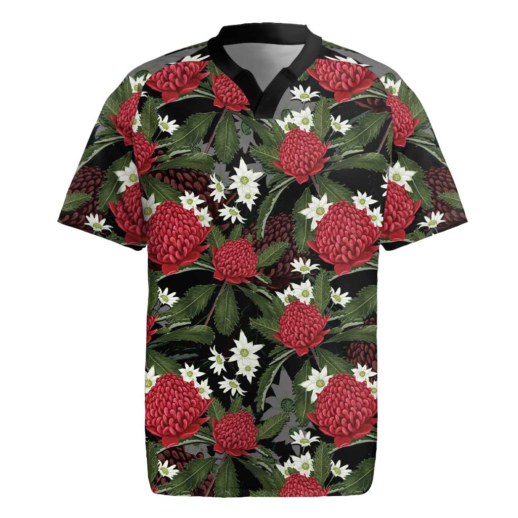 Australia Waratah Flannel Flower Rugby Jersey Aussie Native Flowers Seamless Stylized - Aussie Hoodie