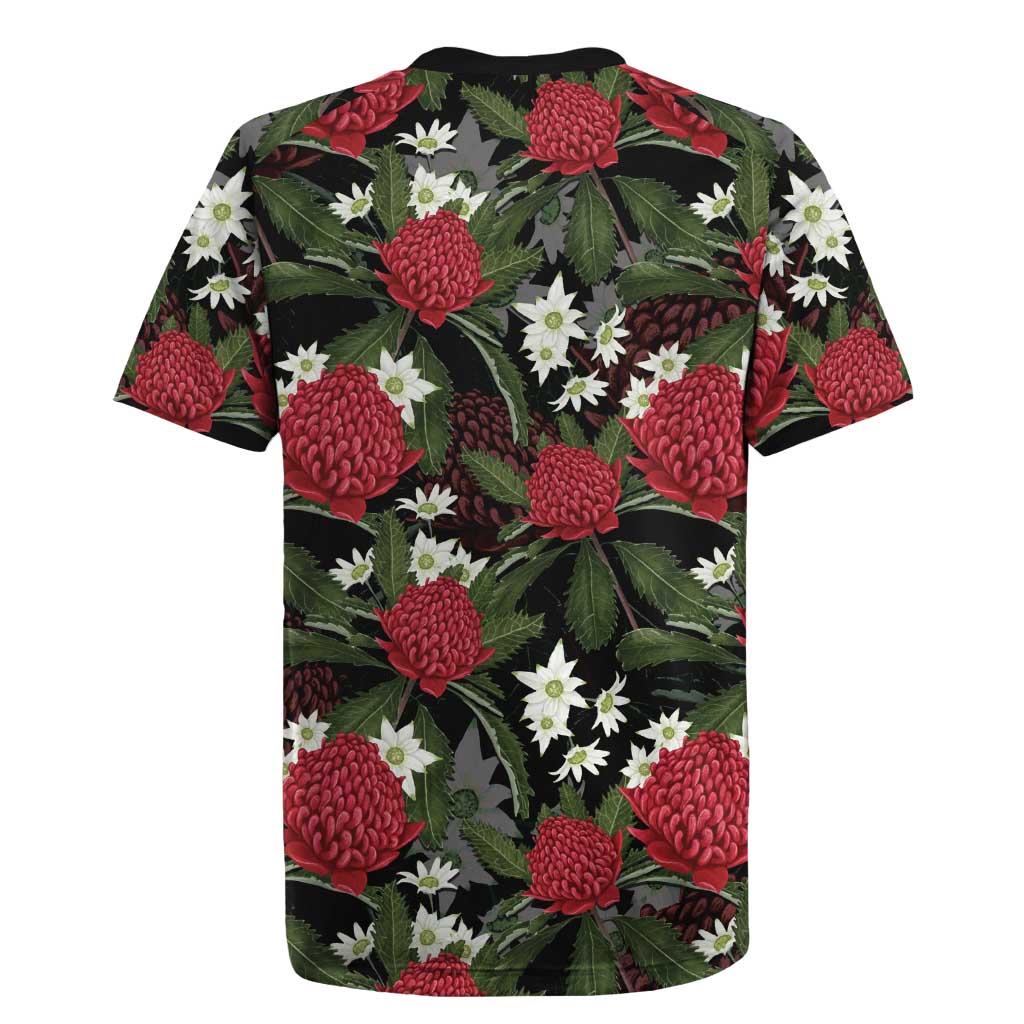 Australia Waratah Flannel Flower Rugby Jersey Aussie Native Flowers Seamless Stylized - Aussie Hoodie