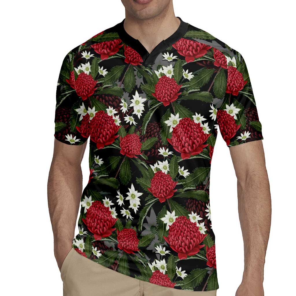Australia Waratah Flannel Flower Rugby Jersey Aussie Native Flowers Seamless Stylized - Aussie Hoodie
