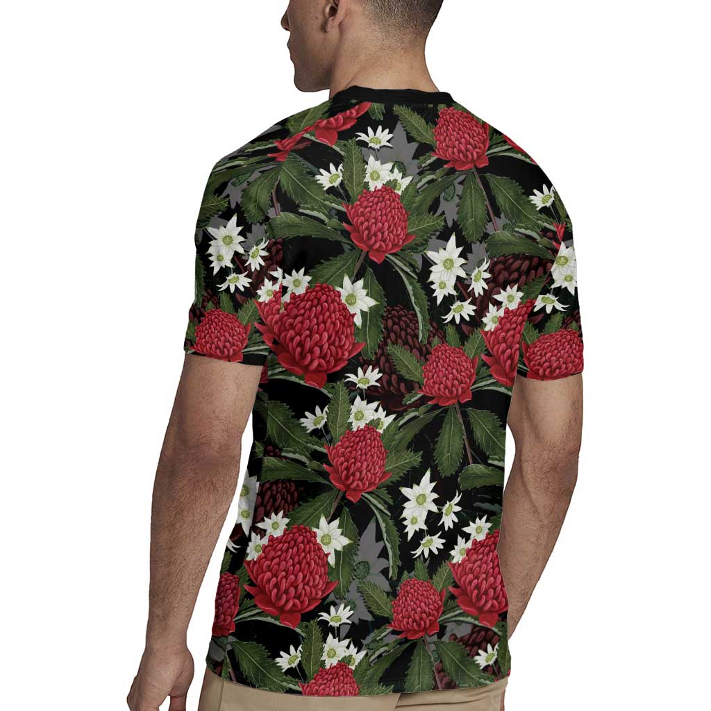 Australia Waratah Flannel Flower Rugby Jersey Aussie Native Flowers Seamless Stylized - Aussie Hoodie