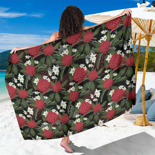 Australia Waratah Flannel Flower Sarong Aussie Native Flowers Seamless Stylized - Aussie Hoodie