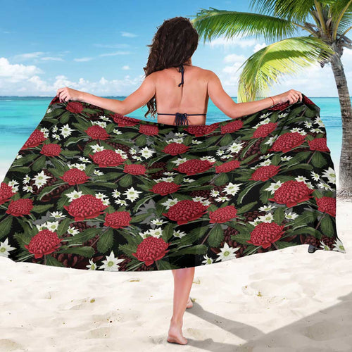 Australia Waratah Flannel Flower Sarong Aussie Native Flowers Seamless Stylized - Aussie Hoodie