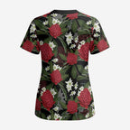Australia Waratah Flannel Flower Scrub Top Aussie Native Flowers Seamless Stylized - Aussie Hoodie