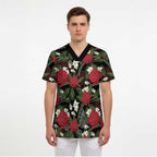 Australia Waratah Flannel Flower Scrub Top Aussie Native Flowers Seamless Stylized - Aussie Hoodie