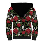 Australia Waratah Flannel Flower Sherpa Hoodie Aussie Native Flowers Seamless Stylized - Aussie Hoodie
