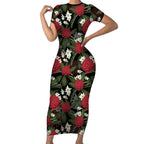 Australia Waratah Flannel Flower Short Sleeve Bodycon Dress Aussie Native Flowers Seamless Stylized - Aussie Hoodie