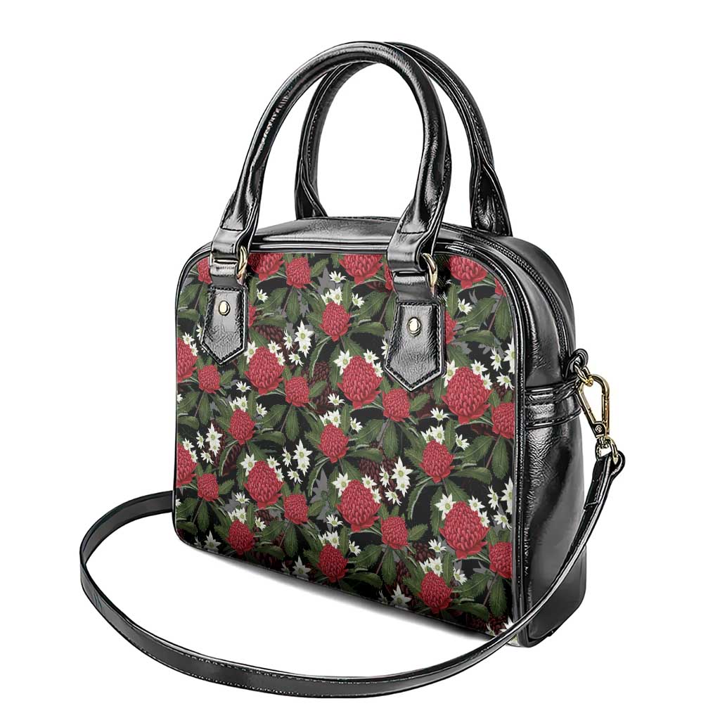 Australia Waratah Flannel Flower Shoulder Handbag Aussie Native Flowers Seamless Stylized - Aussie Hoodie