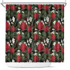 Australia Waratah Flannel Flower Shower Curtain Aussie Native Flowers Seamless Stylized - Aussie Hoodie