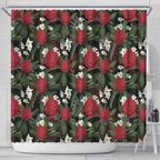 Australia Waratah Flannel Flower Shower Curtain Aussie Native Flowers Seamless Stylized - Aussie Hoodie