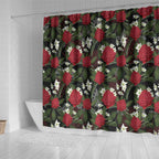 Australia Waratah Flannel Flower Shower Curtain Aussie Native Flowers Seamless Stylized - Aussie Hoodie