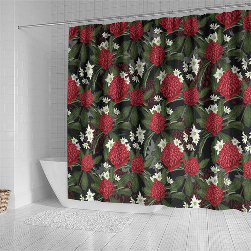Australia Waratah Flannel Flower Shower Curtain Aussie Native Flowers Seamless Stylized - Aussie Hoodie