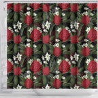 Australia Waratah Flannel Flower Shower Curtain Aussie Native Flowers Seamless Stylized - Aussie Hoodie