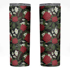 Australia Waratah Flannel Flower Skinny Tumbler Aussie Native Flowers Seamless Stylized - Aussie Hoodie