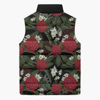 Australia Waratah Flannel Flower Sleeveless Puffer Jacket Aussie Native Flowers Seamless Stylized - Aussie Hoodie