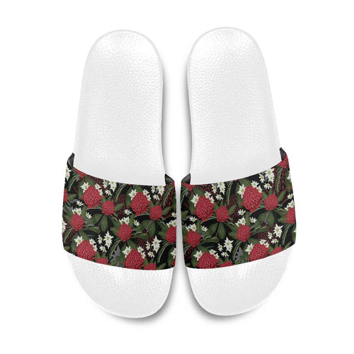 Australia Waratah Flannel Flower Slide Sandals Aussie Native Flowers Seamless Stylized - Aussie Hoodie