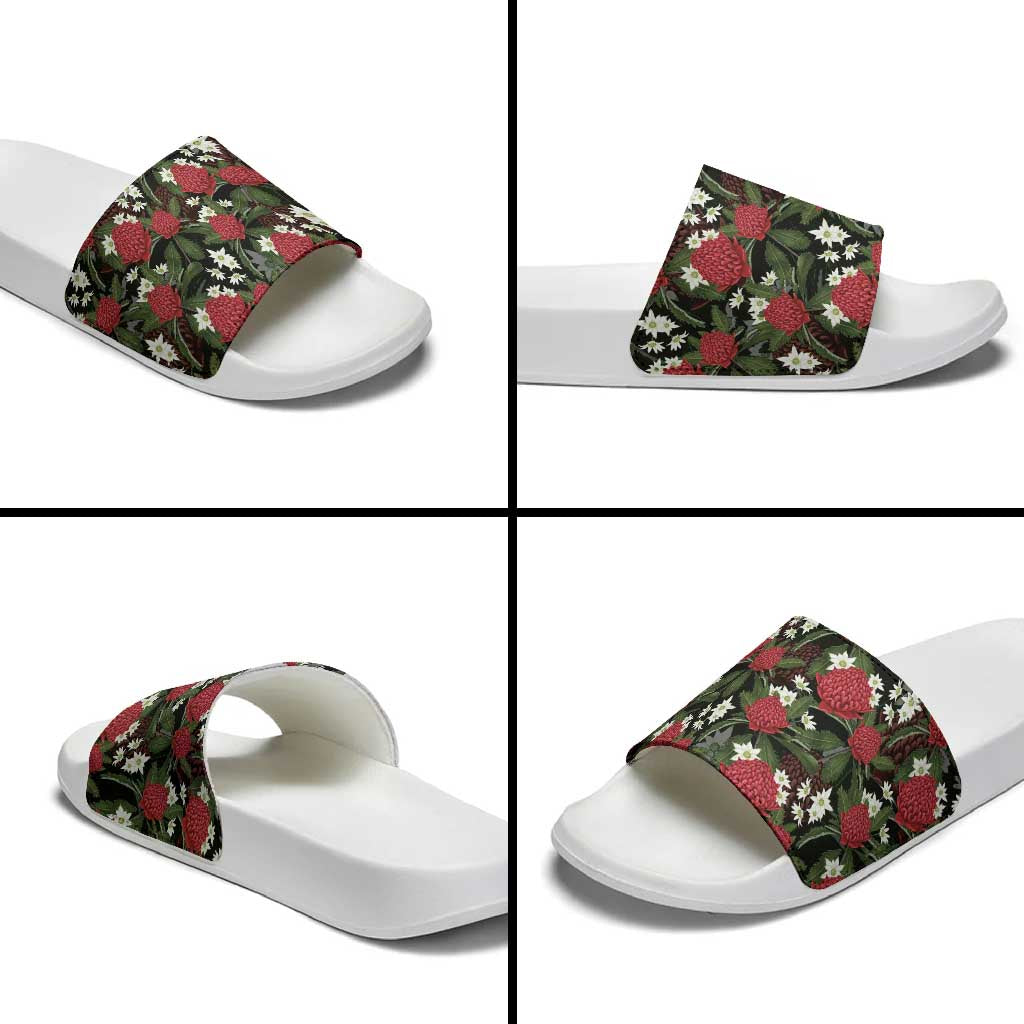 Australia Waratah Flannel Flower Slide Sandals Aussie Native Flowers Seamless Stylized - Aussie Hoodie
