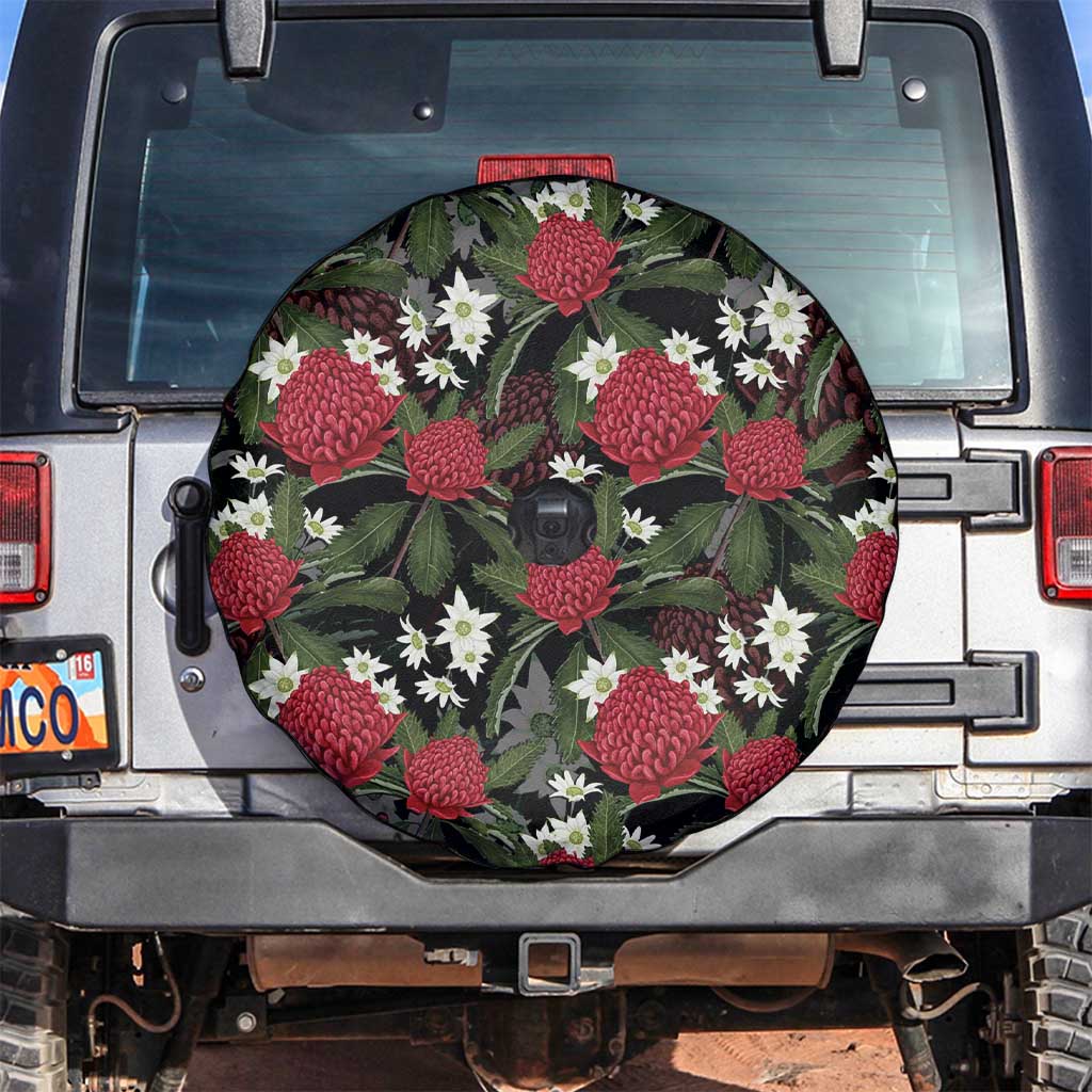 Australia Waratah Flannel Flower Spare Tire Cover Aussie Native Flowers Seamless Stylized - Aussie Hoodie
