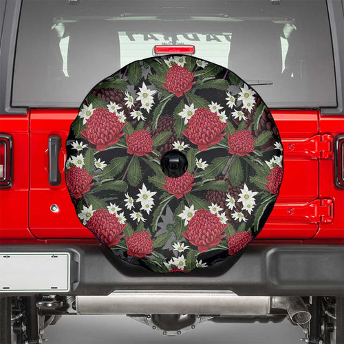 Australia Waratah Flannel Flower Spare Tire Cover Aussie Native Flowers Seamless Stylized - Aussie Hoodie