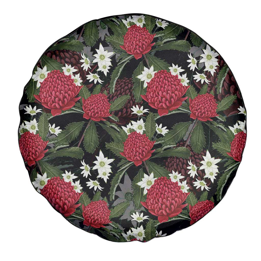 Australia Waratah Flannel Flower Spare Tire Cover Aussie Native Flowers Seamless Stylized - Aussie Hoodie