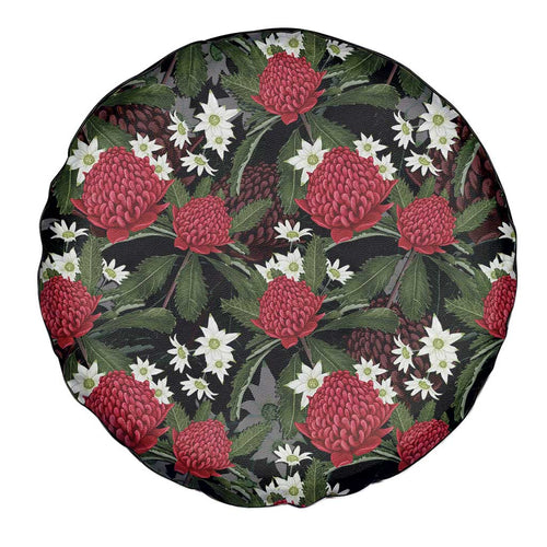 Australia Waratah Flannel Flower Spare Tire Cover Aussie Native Flowers Seamless Stylized - Aussie Hoodie