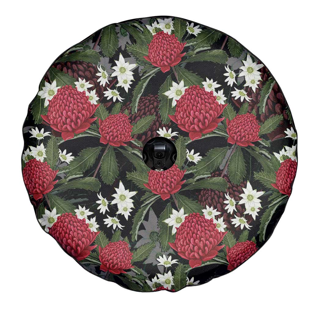 Australia Waratah Flannel Flower Spare Tire Cover Aussie Native Flowers Seamless Stylized - Aussie Hoodie
