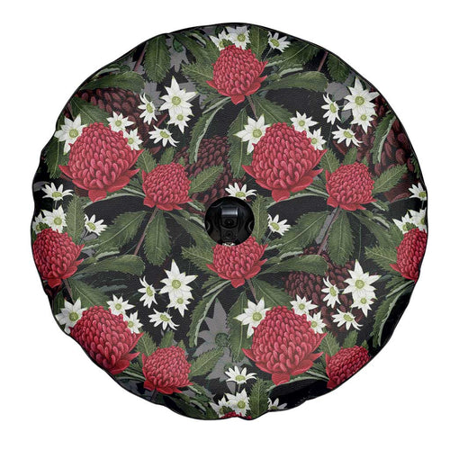 Australia Waratah Flannel Flower Spare Tire Cover Aussie Native Flowers Seamless Stylized - Aussie Hoodie