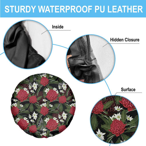 Australia Waratah Flannel Flower Spare Tire Cover Aussie Native Flowers Seamless Stylized - Aussie Hoodie
