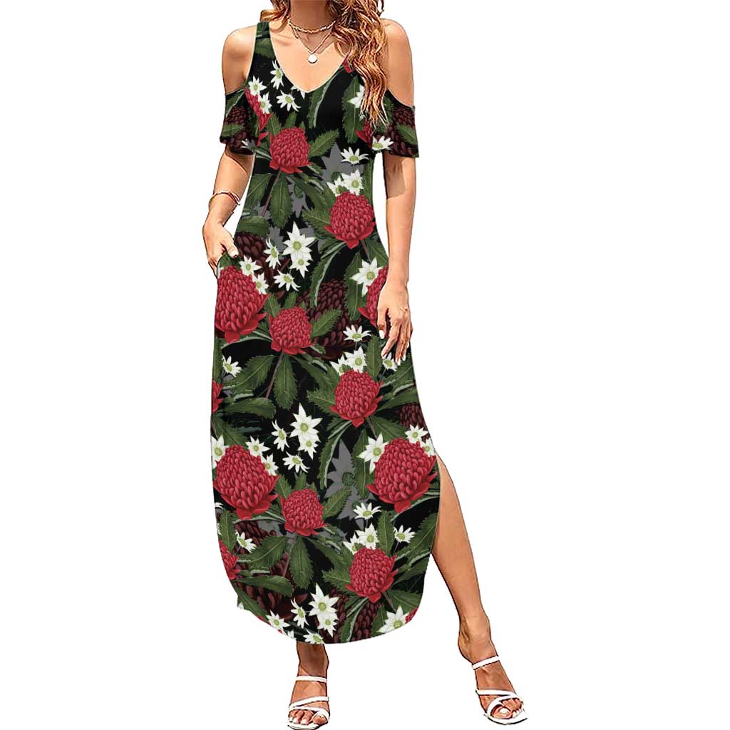 Australia Waratah Flannel Flower Summer Maxi Dress Aussie Native Flowers Seamless Stylized - Aussie Hoodie