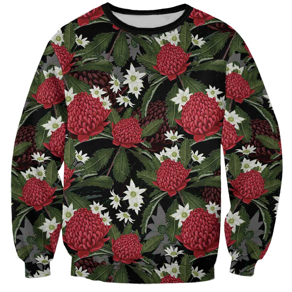 Australia Waratah Flannel Flower Sweatshirt Aussie Native Flowers Seamless Stylized - Aussie Hoodie