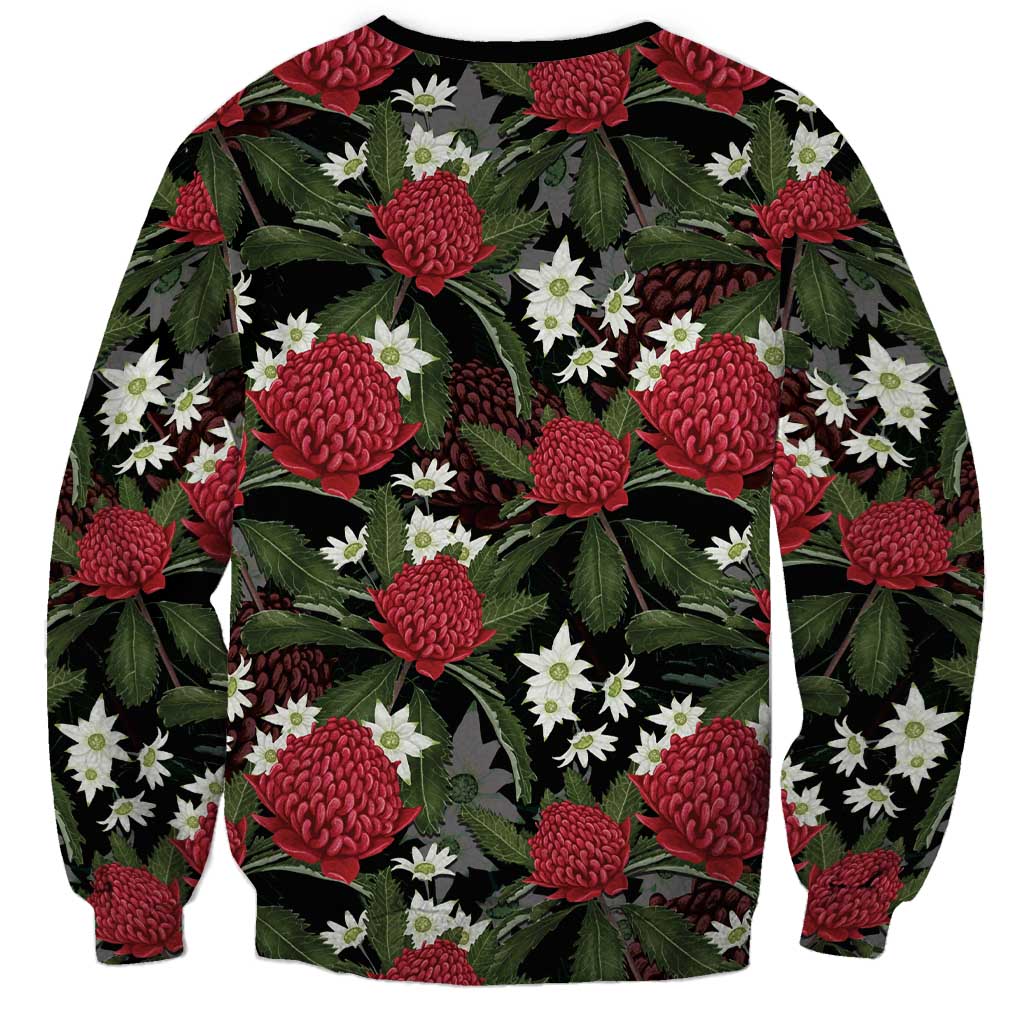 Australia Waratah Flannel Flower Sweatshirt Aussie Native Flowers Seamless Stylized - Aussie Hoodie