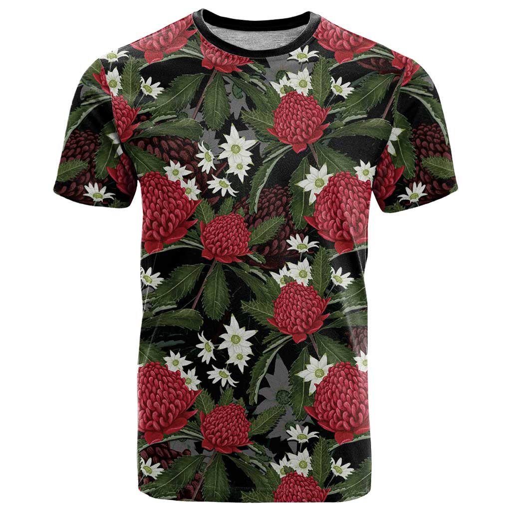 Australia Waratah Flannel Flower T Shirt Aussie Native Flowers Seamless Stylized - Aussie Hoodie