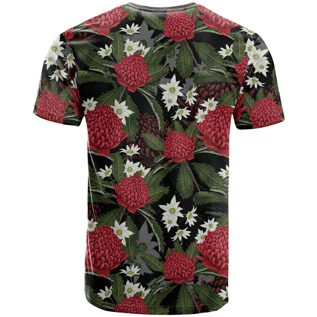 Australia Waratah Flannel Flower T Shirt Aussie Native Flowers Seamless Stylized - Aussie Hoodie