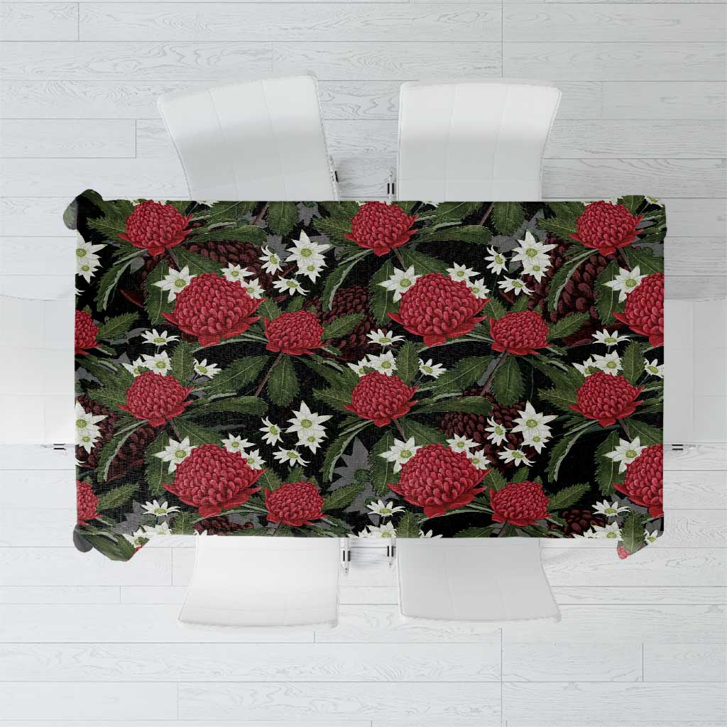 Australia Waratah Flannel Flower Tablecloth Aussie Native Flowers Seamless Stylized - Aussie Hoodie