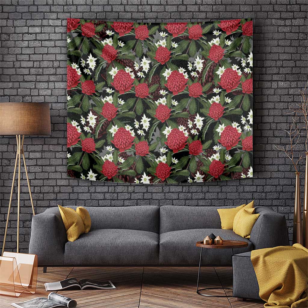Australia Waratah Flannel Flower Tapestry Aussie Native Flowers Seamless Stylized - Aussie Hoodie
