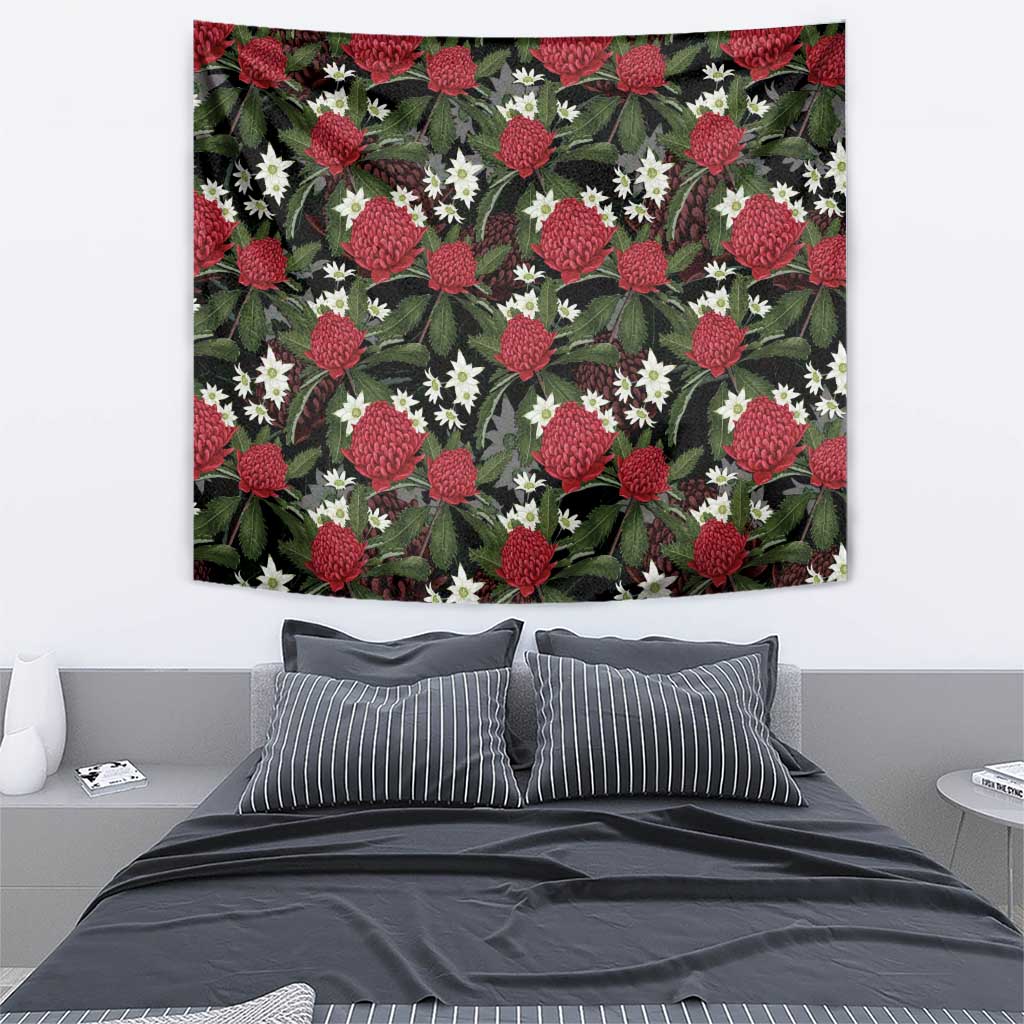 Australia Waratah Flannel Flower Tapestry Aussie Native Flowers Seamless Stylized - Aussie Hoodie