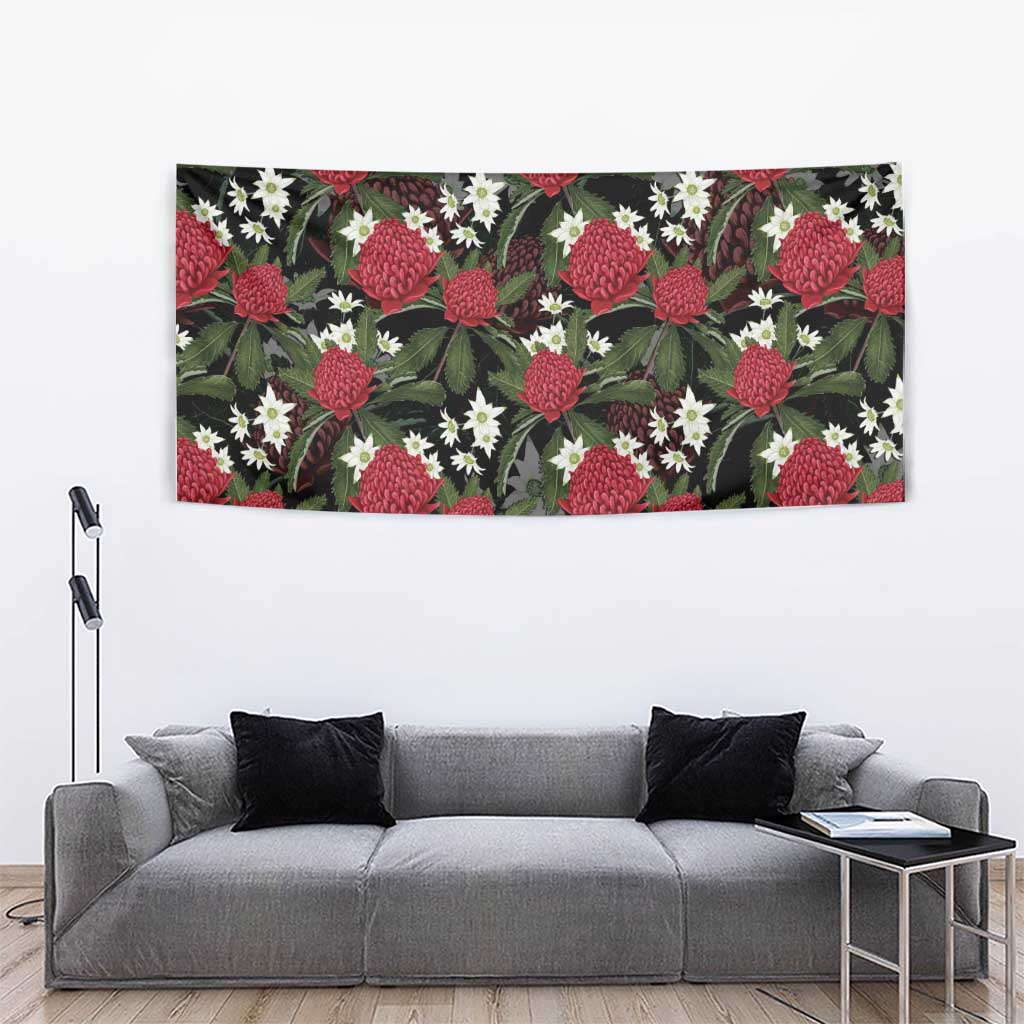 Australia Waratah Flannel Flower Tapestry Aussie Native Flowers Seamless Stylized - Aussie Hoodie