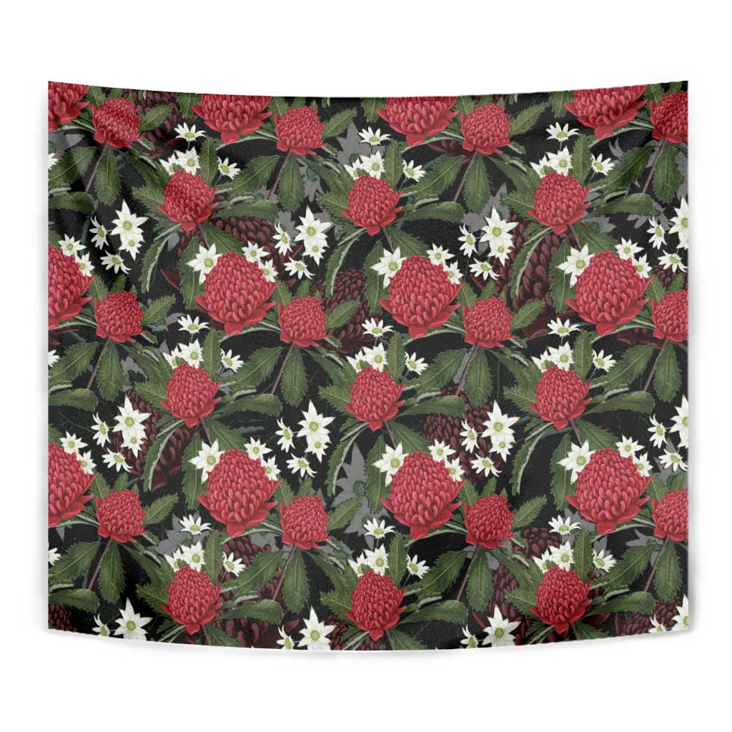 Australia Waratah Flannel Flower Tapestry Aussie Native Flowers Seamless Stylized - Aussie Hoodie