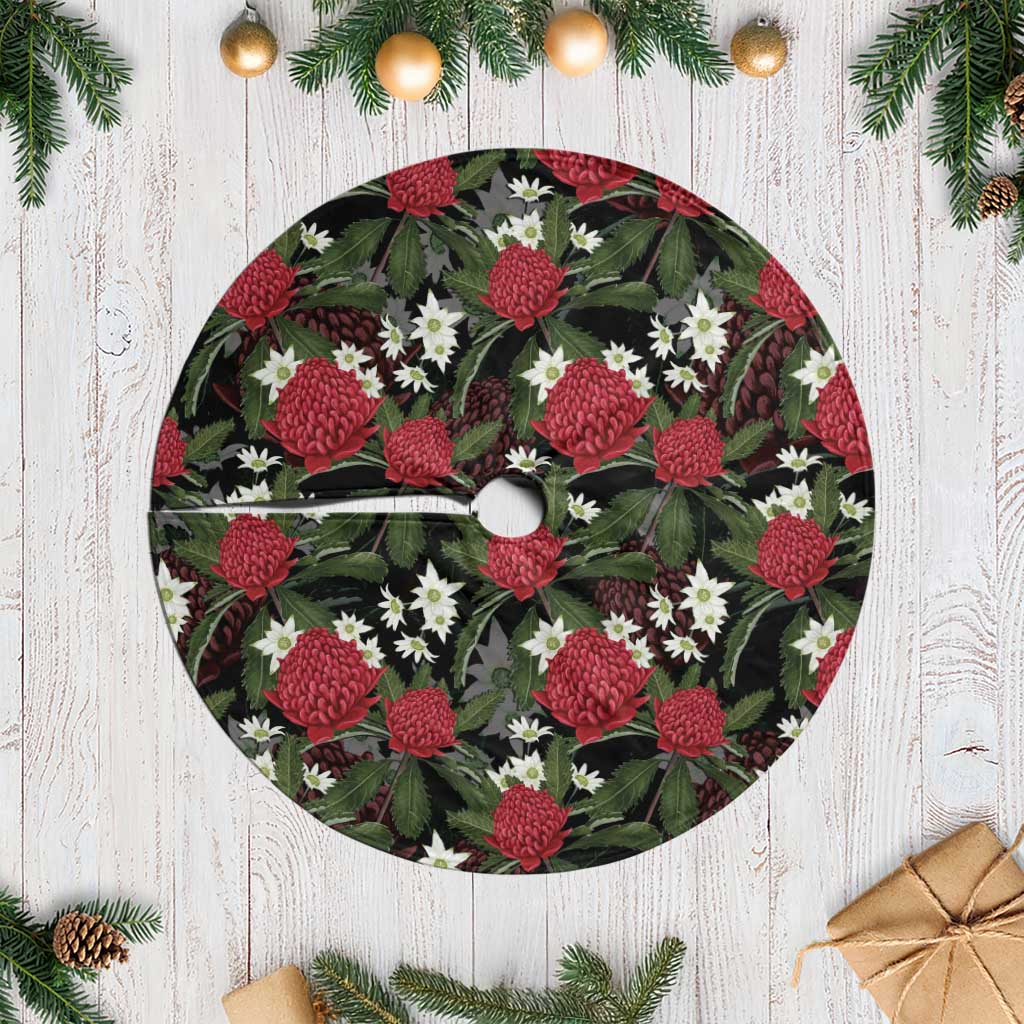 Australia Waratah Flannel Flower Tree Skirt Aussie Native Flowers Seamless Stylized - Aussie Hoodie