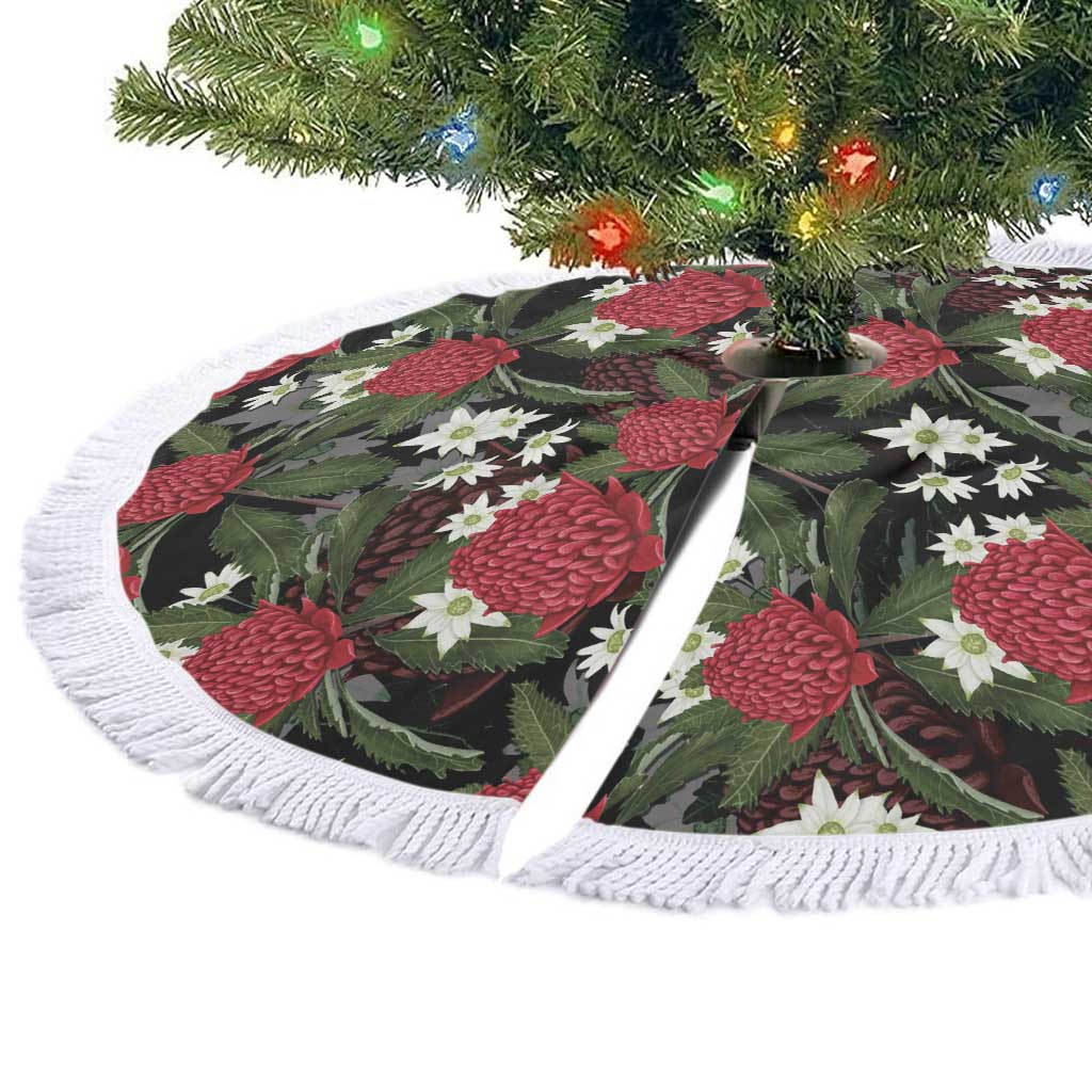 Australia Waratah Flannel Flower Tree Skirt Aussie Native Flowers Seamless Stylized - Aussie Hoodie