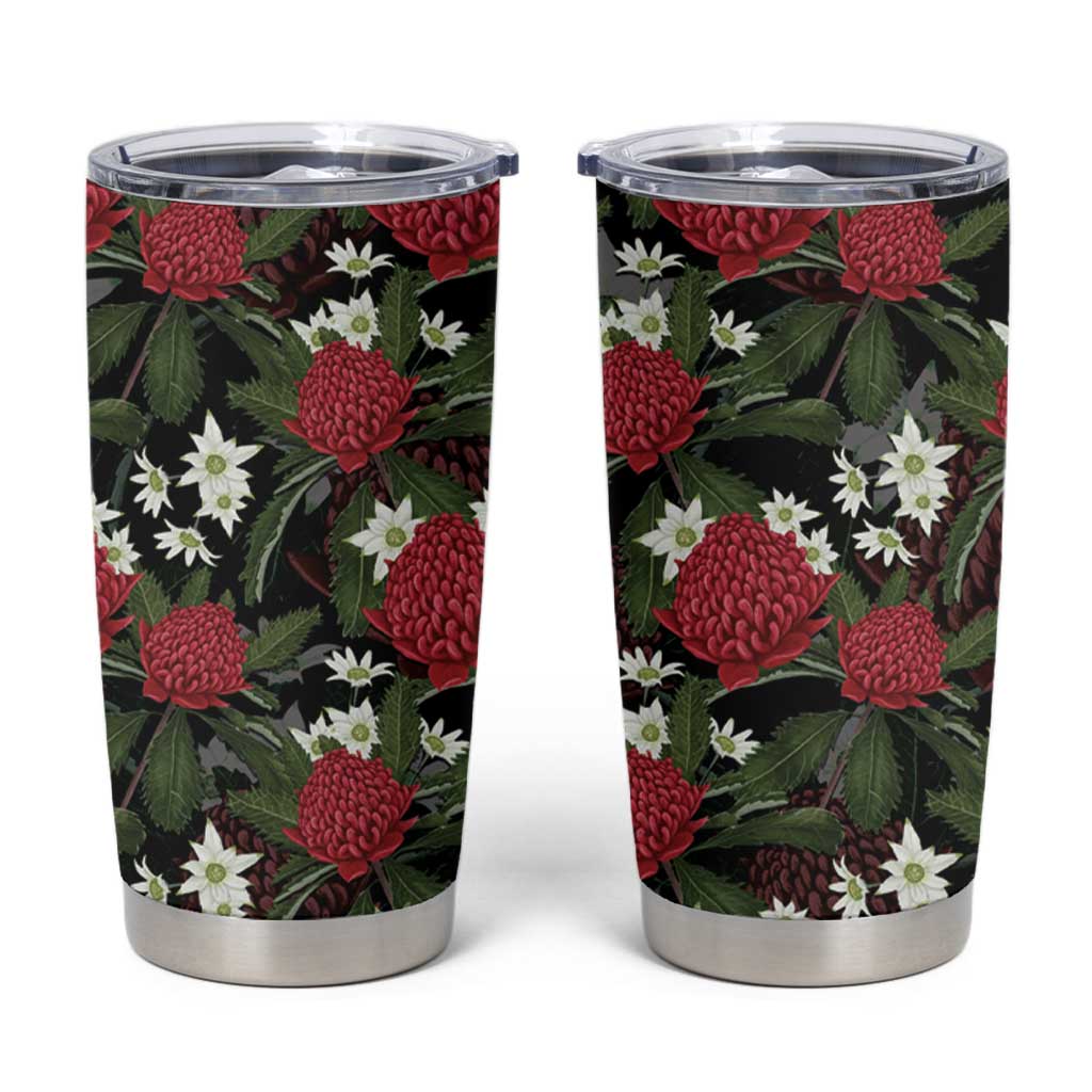 Australia Waratah Flannel Flower Tumbler Cup Aussie Native Flowers Seamless Stylized - Aussie Hoodie