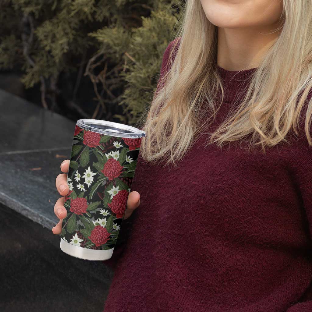 Australia Waratah Flannel Flower Tumbler Cup Aussie Native Flowers Seamless Stylized - Aussie Hoodie