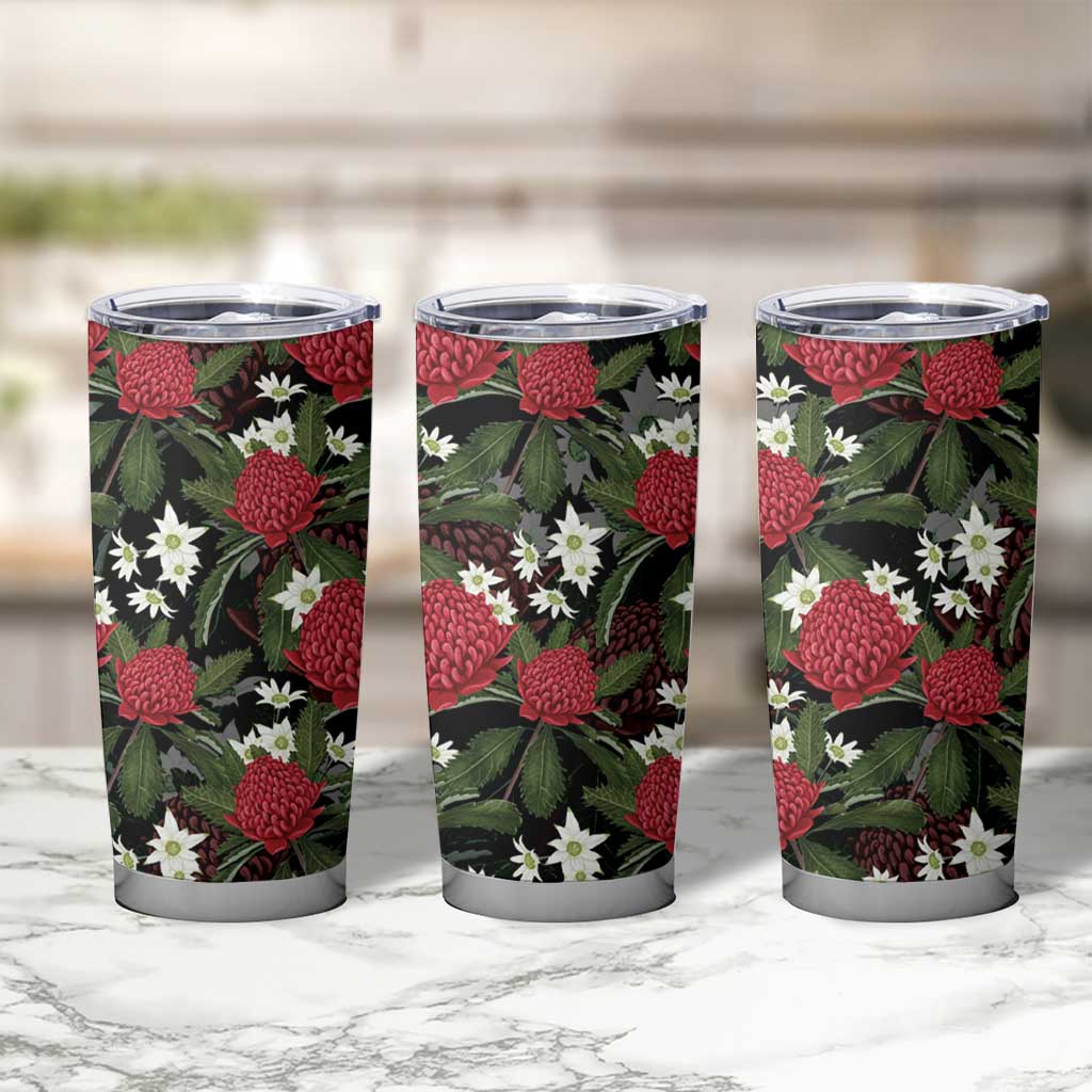 Australia Waratah Flannel Flower Tumbler Cup Aussie Native Flowers Seamless Stylized - Aussie Hoodie